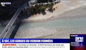 Sécheresse: les images méconnaissables des gorges du Verdon, où le niveau de l'eau est très bas