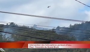 Les hélicoptères bombardiers d'eau tentent de stopper la progression du feu sur le sentier de l'ONF