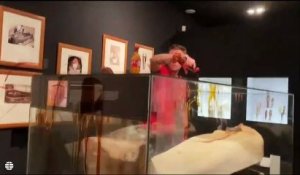 Des militants écologistes aspergent de faux sang la cage en verre d'une réplique de momie au Musée Égyptien de Barcelone afin de dénoncer l'inaction des gouvernements face au changement climatique - Regardez