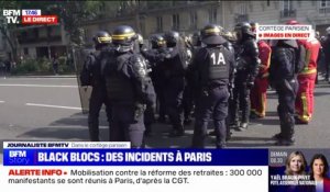 Retraites: tensions autour d'un feu sur le parcours du cortège parisien