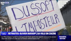 Retraites: dans la manifestation d'Annonay, des pancartes visent Olivier Dussopt, ancien maire de la ville