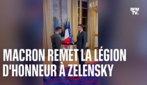 Emmanuel Macron remet la Légion d'honneur à Volodymyr Zelensky lors de leur soirée à l'Élysée