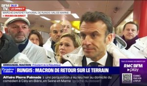 "Les gens savent qu'il faut travailler un peu plus longtemps": Emmanuel Macron évoque les retraites depuis Rungis