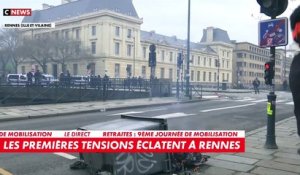 Retraites: Tensions en ce moment à Rennes entre des manifestants et les forces de l'ordre qui font usage de gaz lacrymogène - Regardez
