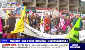 Des manifestants contre la réforme des retraites attendent Emmanuel Macron à Savines-le-Lac
