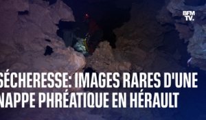 Sécheresse: des images rares d'une nappe phréatique de la grotte de Clamouse en Hérault