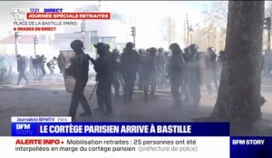 Retraites: après quelques tensions, le cortège parisien arrive place de la Bastille