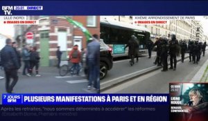 Paris: départ d'une manifestation sauvage, après la fin de la marche contre la réforme des retraites dans le 19e arrondissement