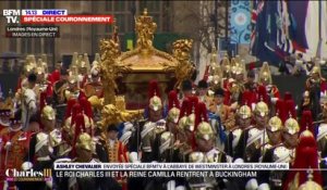 Le carrosse du roi Charles III et de la reine Camilla progresse dans les rues de Londres sous les acclamations de la foule