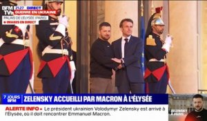 Le président ukrainien, Volodymyr Zelensky, est reçu par Emmanuel Macron au palais de l'Élysée