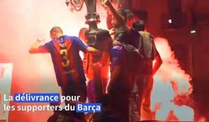 Football: les fans célèbrent le sacre du Barça, champion d'Espagne