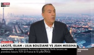 Revoir le face à face très tendu ce matin entre Lilia Bouziane et Jean Messiha sur le plateau de "Morandini Live" à propos de la laïcité, de l'islam et du voile