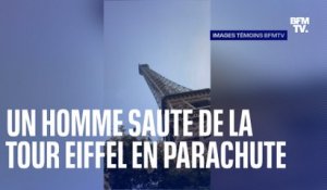 Un homme saute de la tour Eiffel en parachute