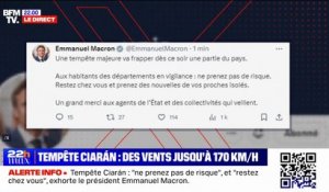 Tempête Ciarán: "ne prenez pas de risque" et "restez chez vous", exhorte Emmanuel Macron