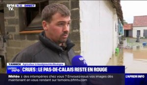 "Je n'ai jamais connu ça": Yannick, agriculteur à Hesdigneul-lès-Boulogne (Pas-de-Calais), a dû évacuer ses bêtes de leur étable face à la menace de la montée des eaux