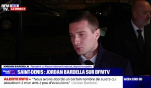 Rencontre entre Emmanuel Macron et les chefs de parti: "Nous avons abordé un certain nombre de sujets qui aboutiront, à mon avis, à peu d'évolutions", affirme Jordan Bardella (RN)