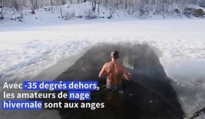 En Russie, par -35 degrés, des amateurs se jettent dans l'eau glacée