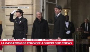 Arrivée du nouveau Premier ministre, Gabriel Attal, à Matignon, pour la passation de pouvoir avec Elisabeth Borne