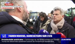 Fabien Roussel échange avec des agriculteurs sur l'A16, au niveau de Beauvais