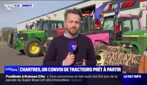 Colère des agriculteurs: à Chartres, un convoi de tracteurs prêt à partir en direction de la préfecture