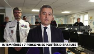 Le ministre de l'Intérieur Gérald Darmanin, fait un point sur les intempéries qui ont frappé la France, alors que sept personnes sont portées disparues dans le Gard et l'Ardèche ce dimanche