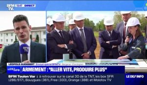 Armement: Emmanuel Macron pose la première pierre d'une usine de poudre pour obus à Bergerac, en Dordogne