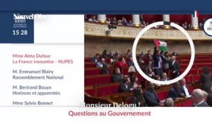 Un drapeau palestinien est brandi à l'Assemblée nationale par le député LFI Delogu