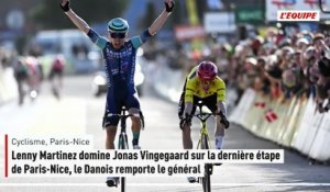 Lenny Martinez domine Jonas Vingegaard sur la dernière étape de Paris-Nice, le Danois remporte le général - Cyclisme - Paris-Nice
