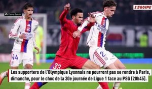 Les supporters de l'OL interdits de déplacement à Paris pour le match face au PSG - Foot - Ligue 1 - OL