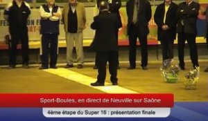 Présentation  Finale Super 16, Neuville sur Saône 2013, Sport-Boules