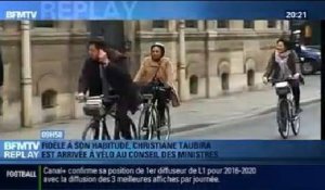 BFMTV Replay: Conseil des ministres: Christiane Taubira est arrivée en vélo - 04/04