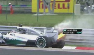 Formule 1 : la voiture de Lewis Hamilton en feu