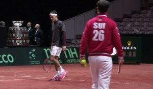 Coupe Davis 2014 - Roger Federer à l'entraînement avant de jouer Richard Gasquet