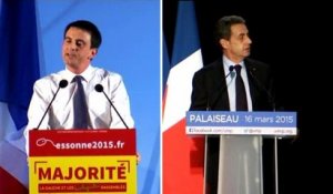 Départementales: joutes verbales entre Valls et Sarkozy dans l'Essonne
