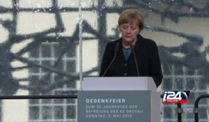 Merkel in anti-Semitism warning as survivors mark Nazi camp's liberation
