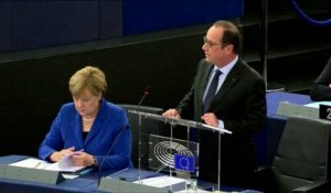 Angela Merkel et François Hollande devant le Parlement européen