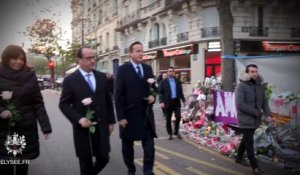 Hommage de François Hollande​ et David Cameron​ au Bataclan