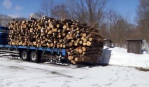 Comment décharger un camion charger de bois sans bouger le petit doigt