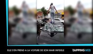 Une femme enceinte détruit la voiture de son mari infidèle