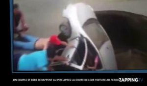 L'incroyable sauvetage d'un couple et son bébé après la chute de leur voiture dans un trou de trois mètres (vidéo)