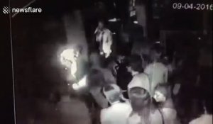 Guitarist falls off stage during gig