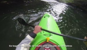 Ce kayakiste décide de sauter une cascade de 18 mètres
