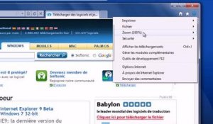 Internet Explorer 9 : les menus