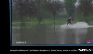 Inondations en Essonne : Avec la montée des eaux, ils surfent sur un terrain de football ! (Vidéo)