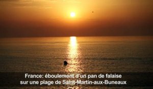 France: éboulement d’un pan de falaise sur une plage