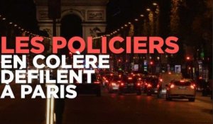 Manifestation sauvage de policiers en pleine nuit sur les Champs-Elysées