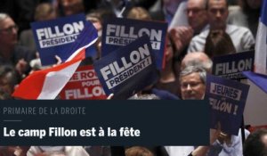 Les partisans de François Fillon célèbrent le score de leur candidat à la primaire