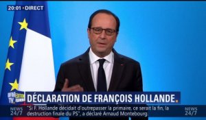 François Hollande: "J'ai décidé de ne pas être candidat à l'élection présidentielle"