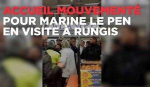 Accueil mouvementé pour Marine Le Pen à Rungis