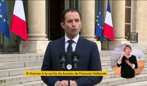 VIDEO : Benoît Hamon à sa sortie de l'Elysée : "Il n'y a pas eu aujourd'hui de passage de témoin"